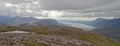 
	A wider view west from the saddle.  Beinn Alligin is
	the rightmost skyline, and Sgorr A'Chadail is the next horizon below
	it.
	