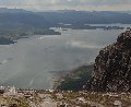
	Southwest towards Shieldaig and The Narrows at the foot of
	Upper Loch Torridon;  cliffs of the Sgorr visible near right;
	  