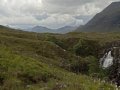 Approaching the main falls:  skyline:  Liathach (left) and Beinn Dearg (centre)